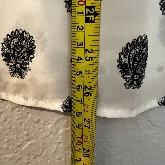 Express Top White w Black Print Portofino Sheer Button‎ Long Sleeve Career Sz SP - Picture 7 of 10